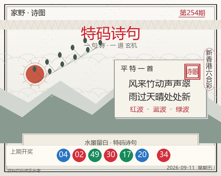 第2026254期特码诗句