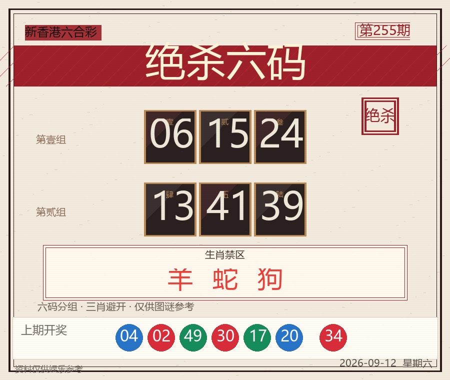 第2026255期绝杀六码