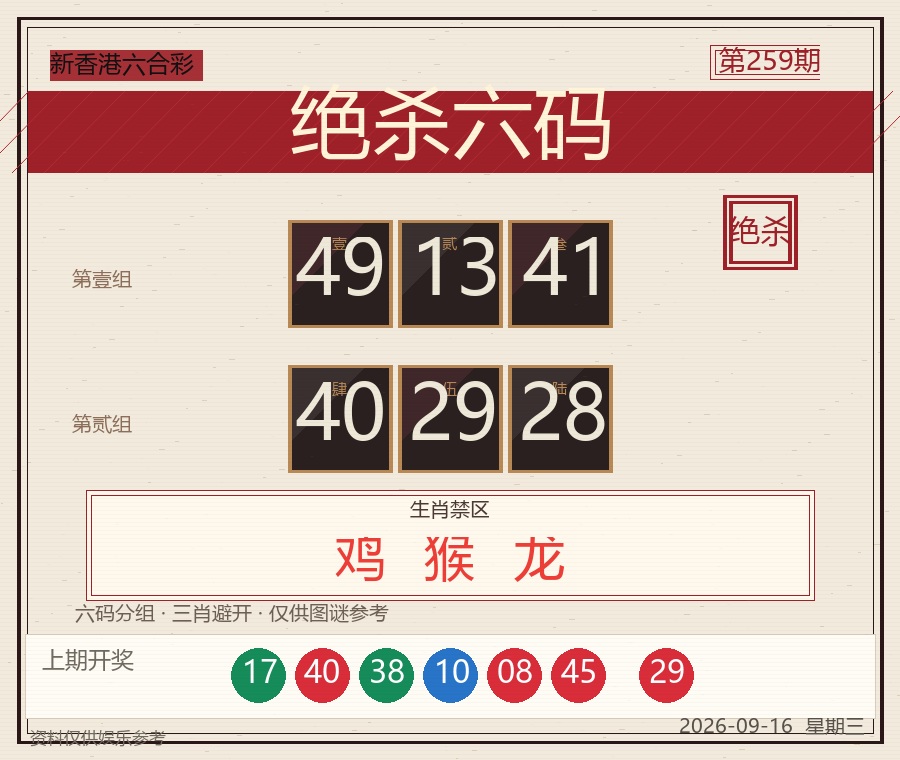 第2026259期绝杀六码