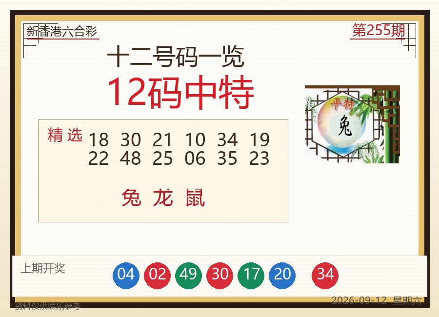 第2026255期12码中特