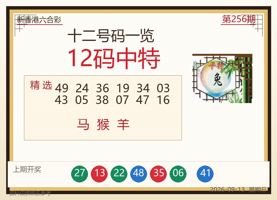 第2026256期12码中特