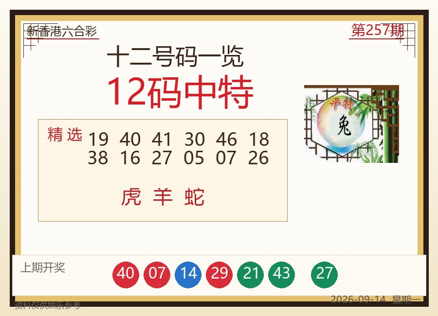 第2026257期12码中特